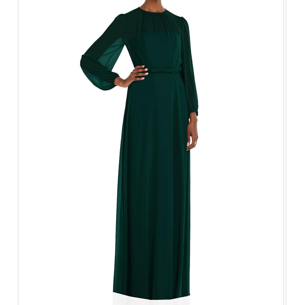Dessy Collection Strapless Chiffon Maxi Dress, Puff Sleeve  size 6 NWOT